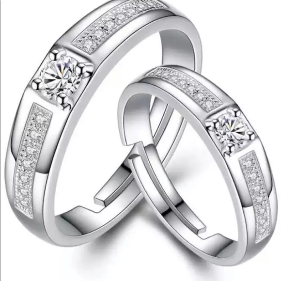 Resizeable Classic Couple Wedding Engagement Ring - Picture 2 of 2